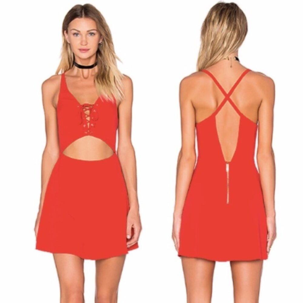 Revolve NBD Beyond Love Lace-Up Red Mini Dress